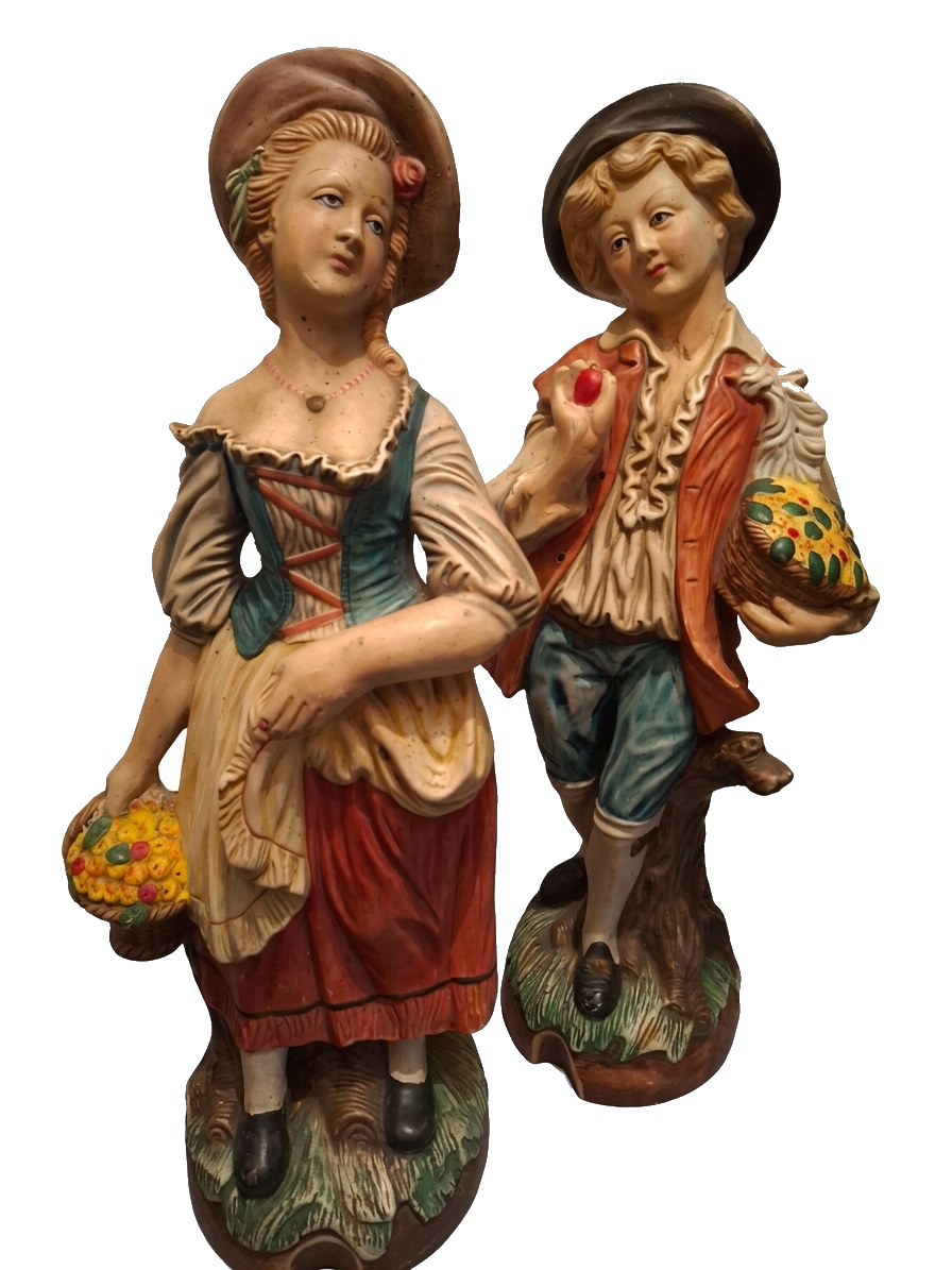 Casal de figuras pastoris em porcelana pintada à mão